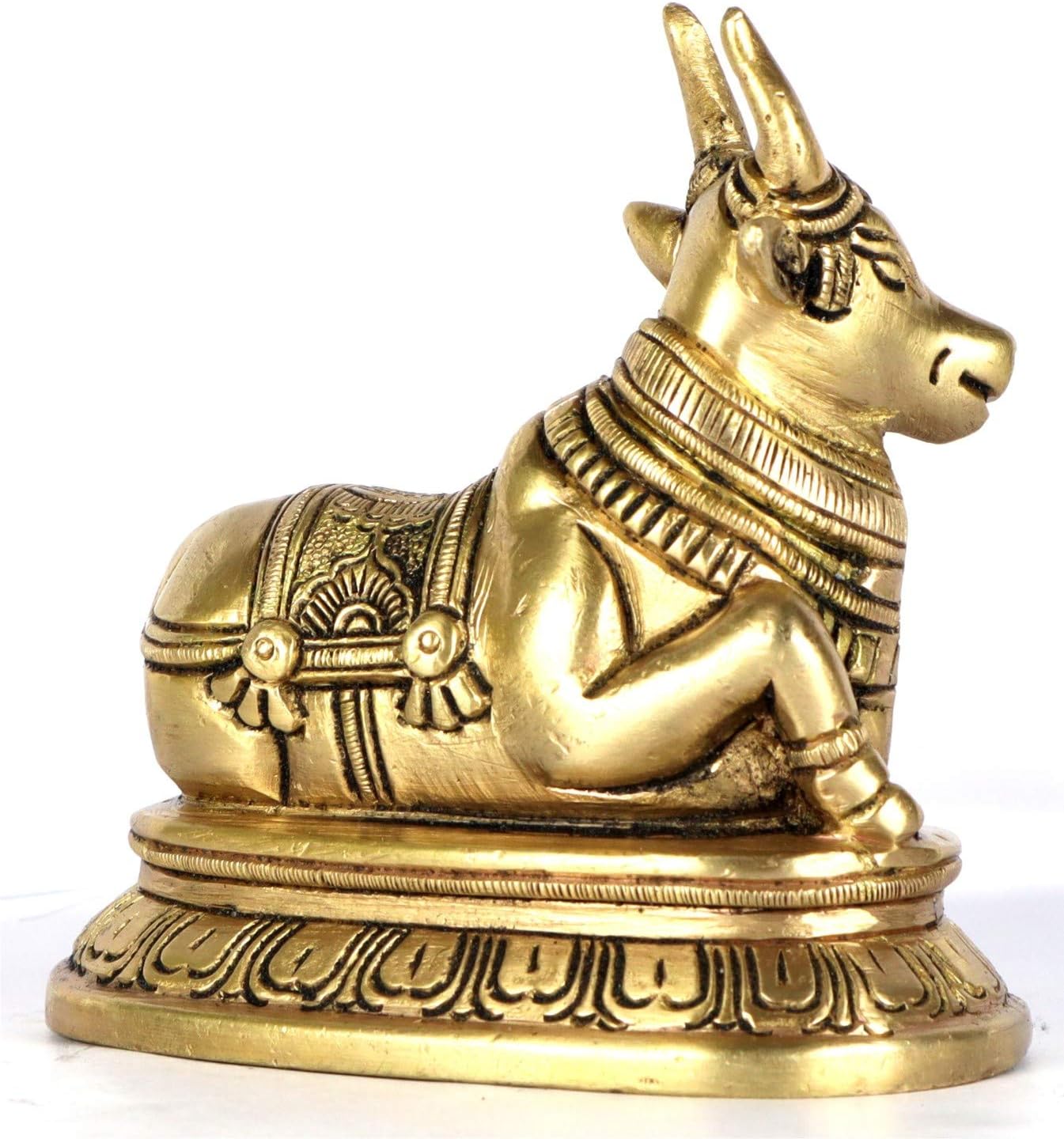 ASHIRWAD Nandi Brass Idol Statue Sculpture Murti God of Yoga Shiva Vahan Bull (Nandi-02)