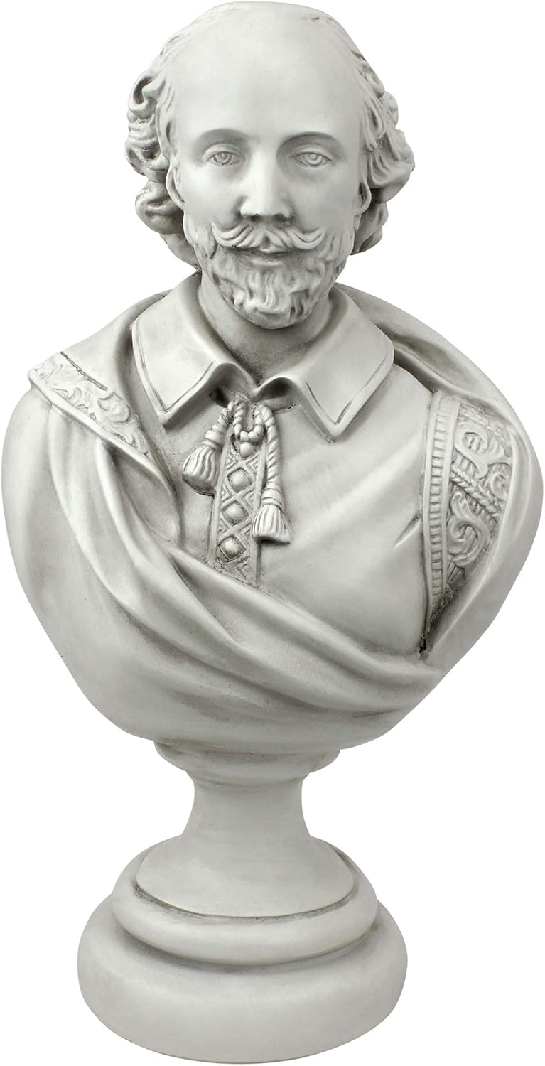 William Shakespeare Bust Statue, Desktop, Polyresin, Antique Stone, 30.5 cm