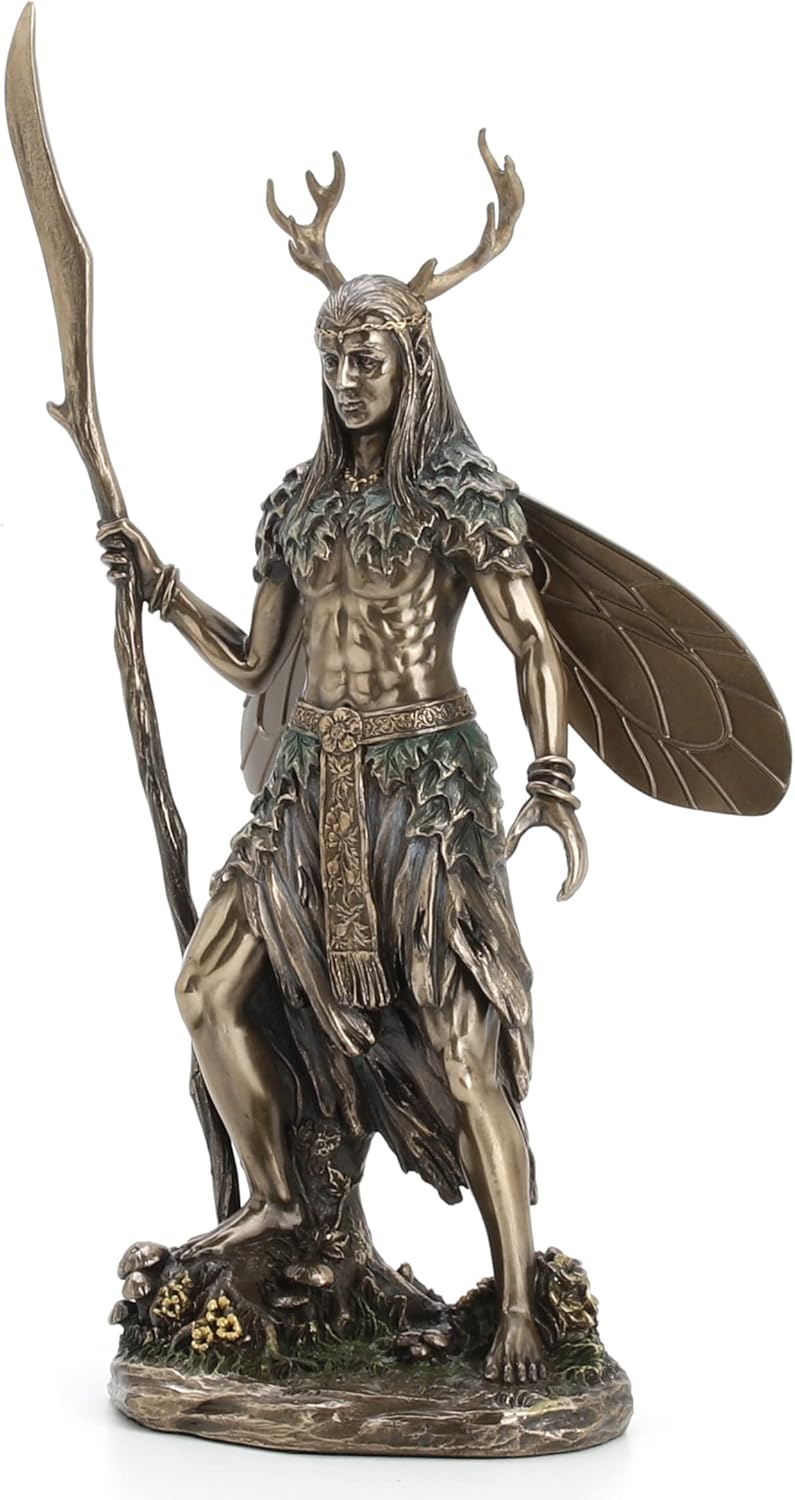Veronese Design Celtic Antler Druid Wielding Staff Bronze Resin Statue Pagan Home Decor Sculpture