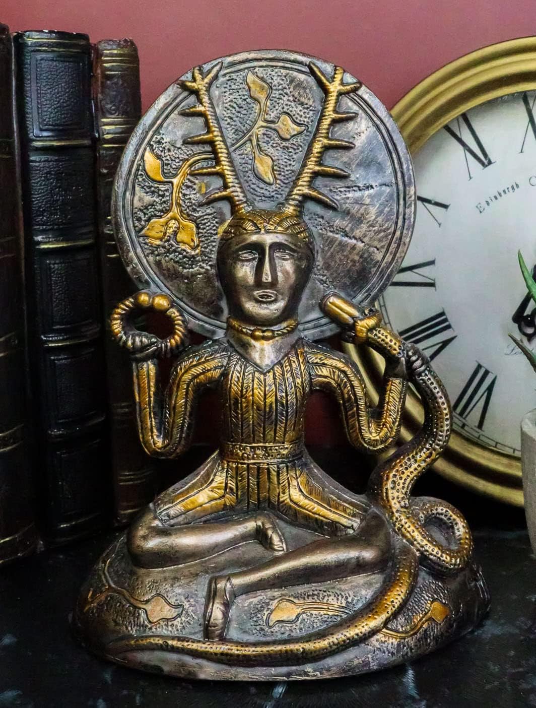Ebros Seated Celtic Horned God Herne Cernunnos with Deer Antlers and Earth Disc Statue Oberon Zell Rendering of Gundestrop Cauldron Sculpture 6.25" Tall Wicca Paganism Accent Home Decor