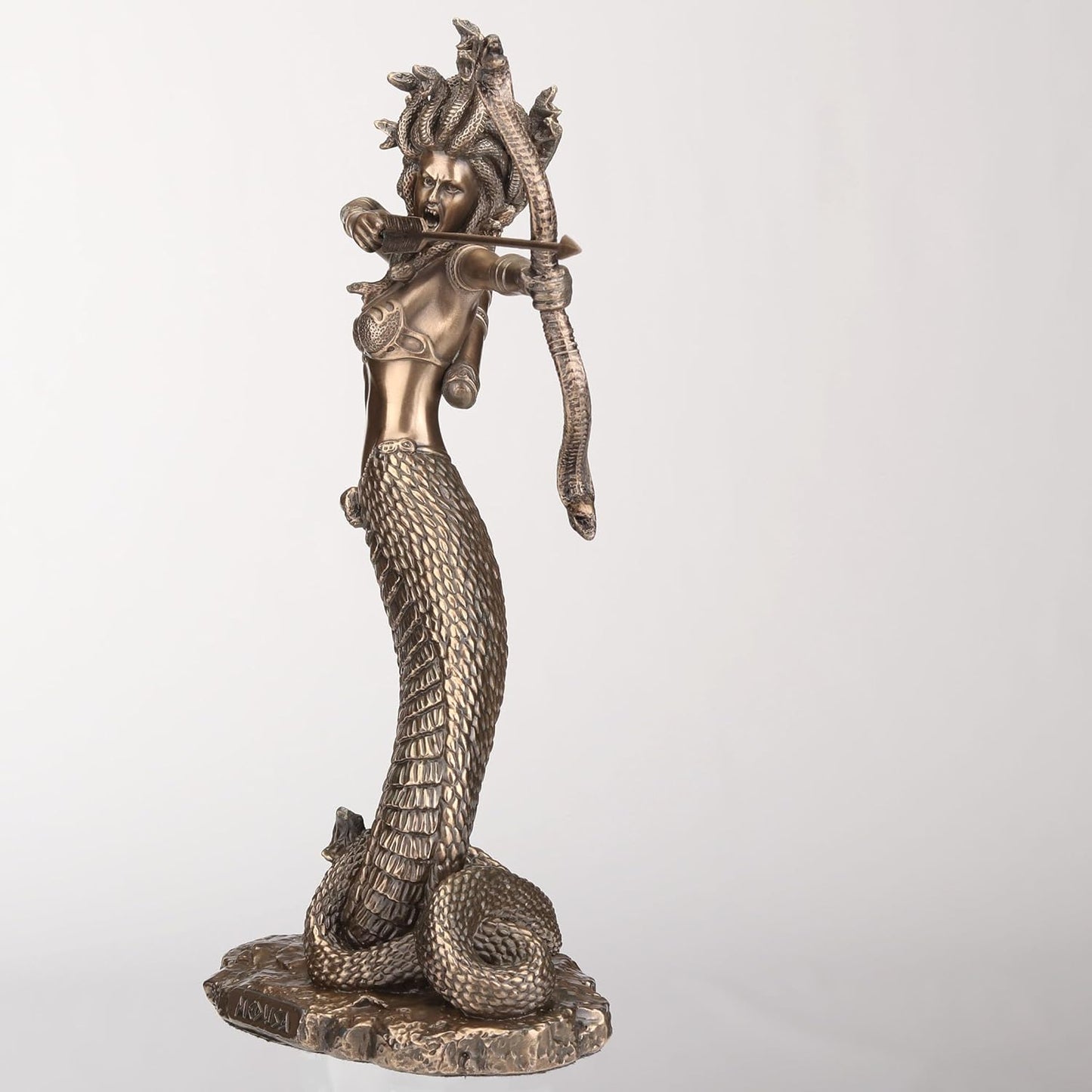 9 Inch Furious Medusa Shooting Arrow Resin Sculpture Bronze Finish