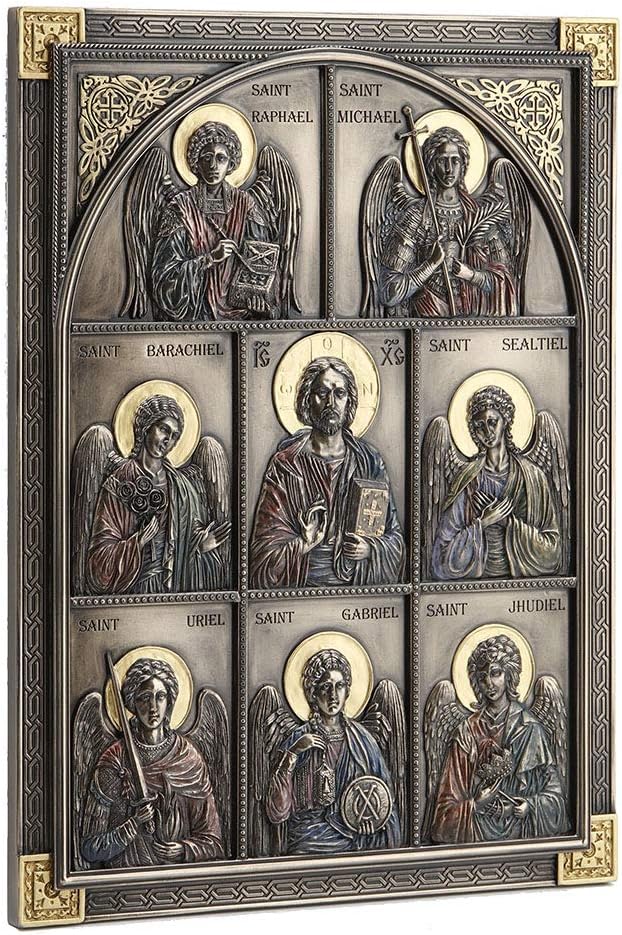 Veronese Design 12.25 Inch Jesus and The Seven Archangels Classic Style Antique Bronze Finish Wall Sculpture Plaque Decoration