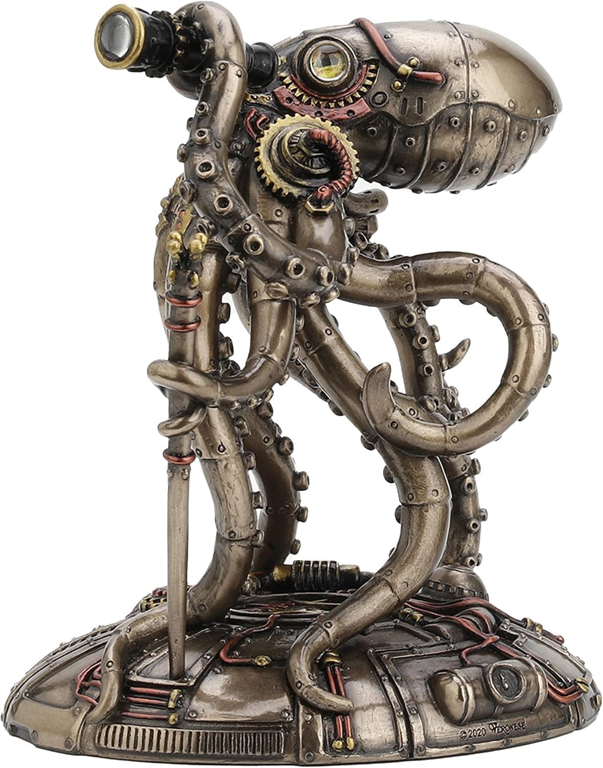Veronese Design 6 3/4 Inch Tall Steampunk Octopus Space Observer Cold Cast Bronzed Resin Fantasy Collectibles Animals Figurine Space Alien Home Decor
