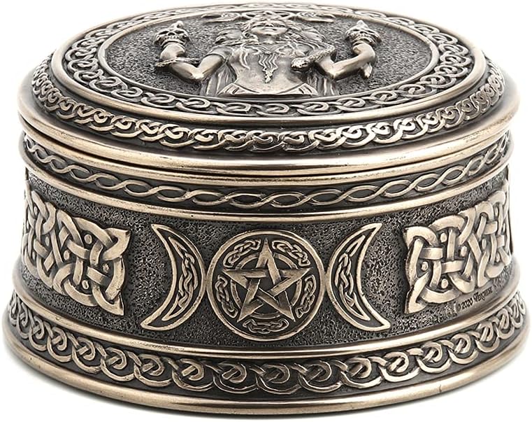 Veronese Design 2 1/8" Tall Hecate Goddess of Chthonic Round Trinket Box Cold Cast Bronzed Resin Handmade Collectibles Wiccan Figurine Decorative Storage