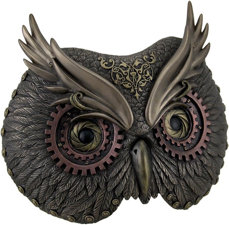 Veronese Design Metallic Bronze Steampunk Owl Head Wall Mask