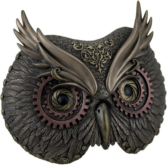 Veronese Design Metallic Bronze Steampunk Owl Head Wall Mask