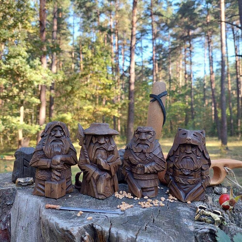 3 1/4 Inch Viking Chessmen Set Hand Painted Resin Wood Ivory Finish Statue Home Decor