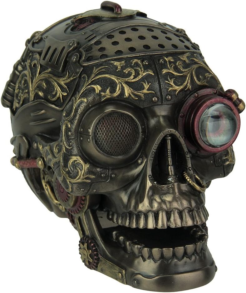 Veronese Steampunk Style Human Skull Bronze Finished Statue With Movable Jaw