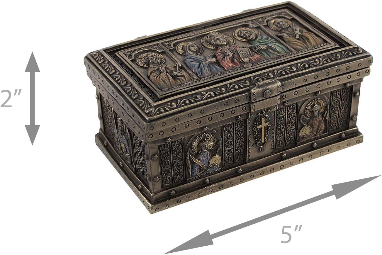 Veronese Design Traditional Catholic Religious Trinket Box, 5" L x 3" W x 2" H, Brown, Lidded, 25 Cubic Inches