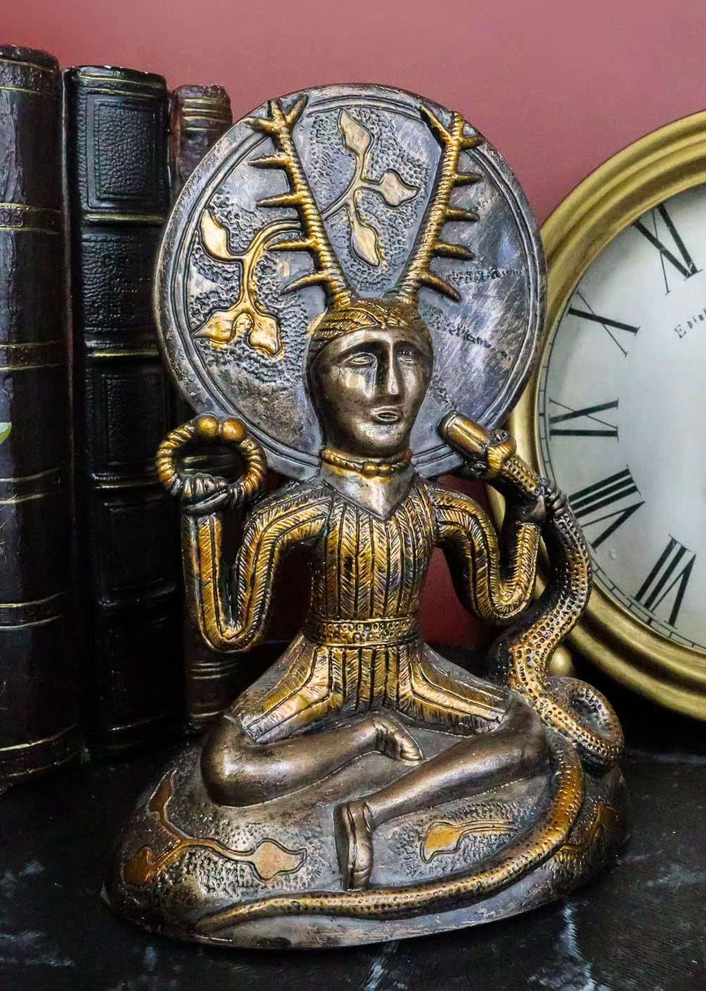 Ebros Seated Celtic Horned God Herne Cernunnos with Deer Antlers and Earth Disc Statue Oberon Zell Rendering of Gundestrop Cauldron Sculpture 6.25" Tall Wicca Paganism Accent Home Decor