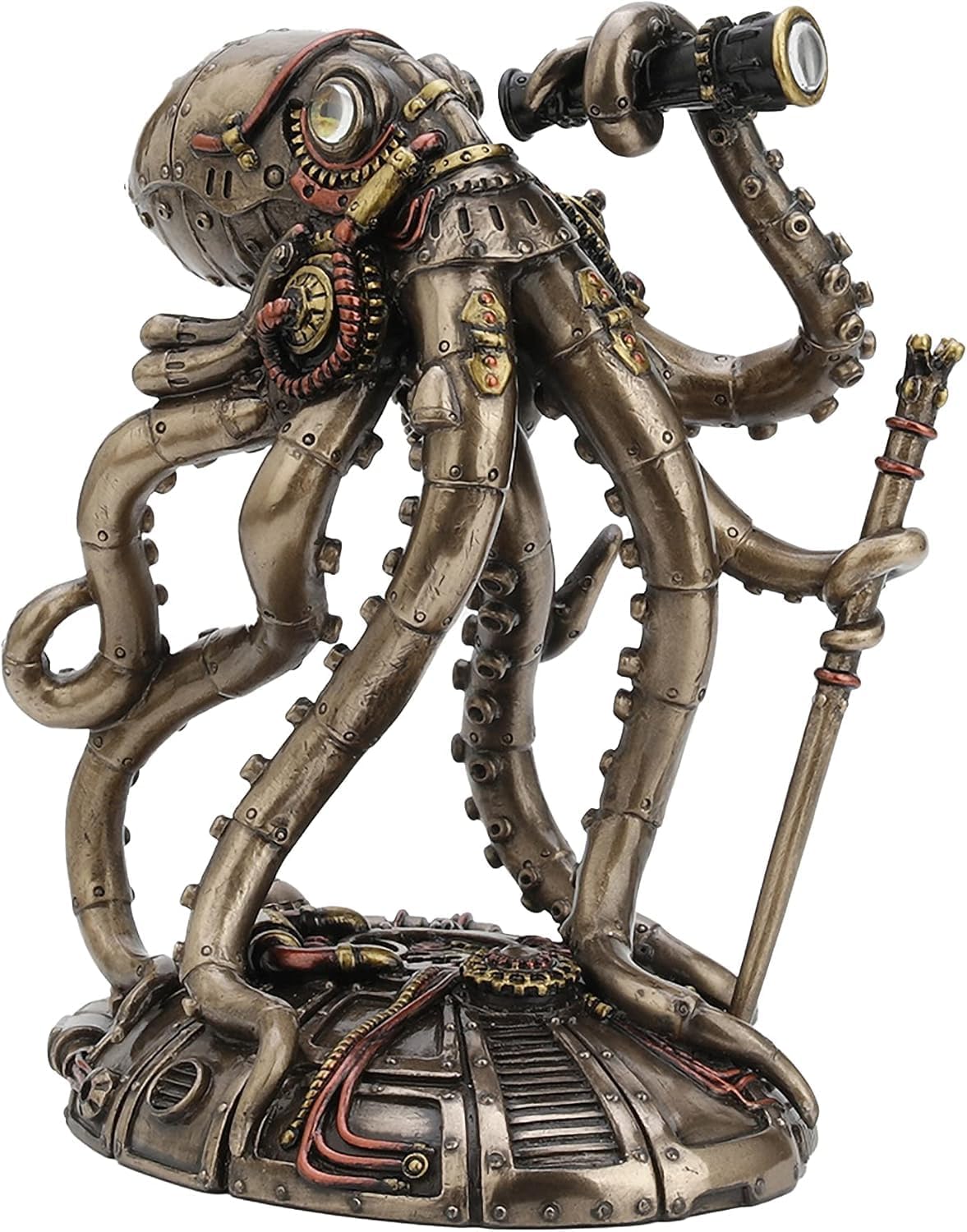 Veronese Design 6 3/4 Inch Tall Steampunk Octopus Space Observer Cold Cast Bronzed Resin Fantasy Collectibles Animals Figurine Space Alien Home Decor