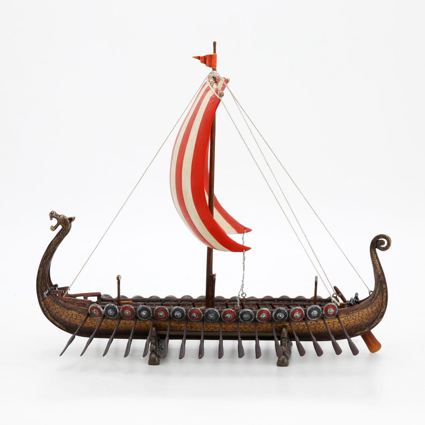 Veronese Design 13 Inch Viking Longship with Red and White Sail Home Decor Statue