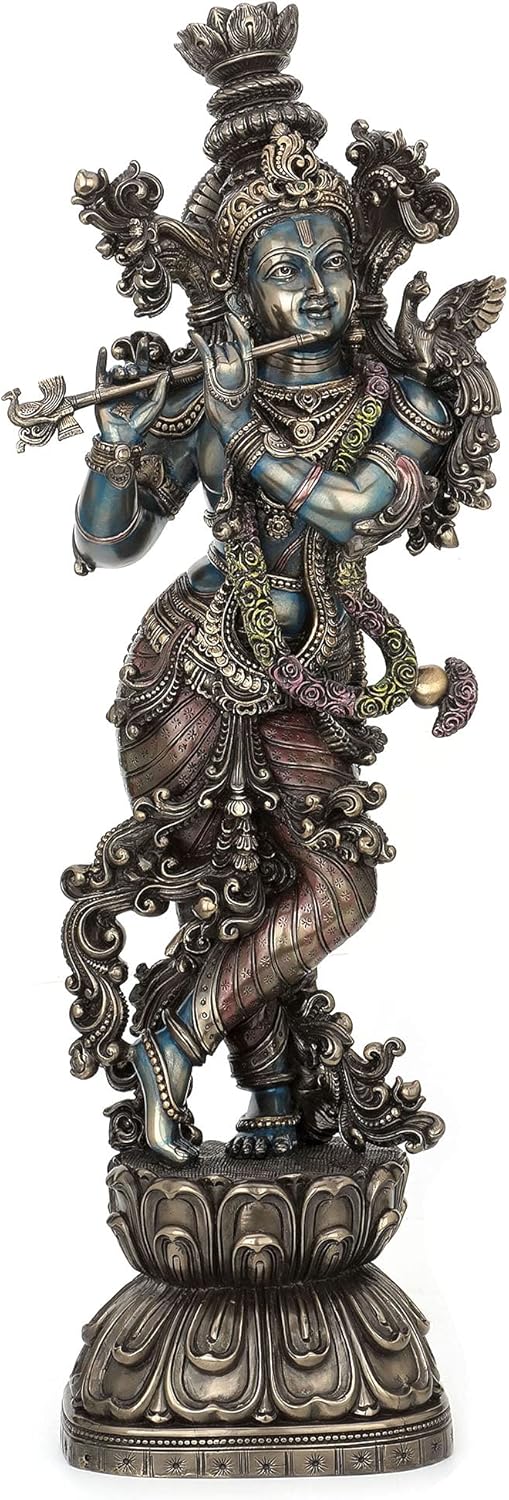 Veronese 30" Large Beautiful Lord Krishna Playing Flute Statue Sculpture - Hindu God of Love and Divine Joy