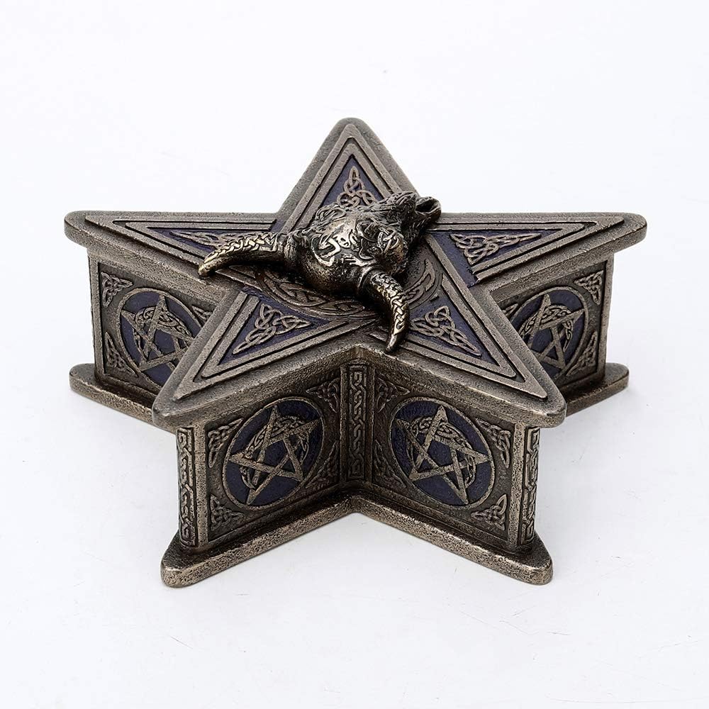 Veronese Design 2 3/4" Tall Cold Cast Resin Antique Bronze Finish Occult Cow Skull Pentagram Trinket Box Statue Container