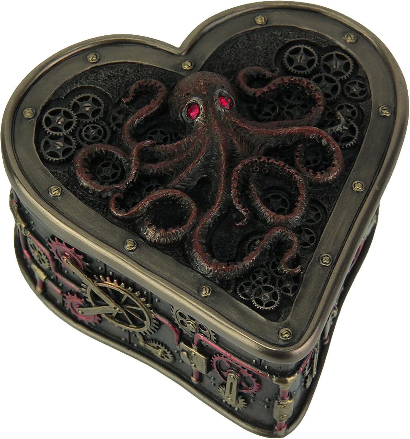Zeckos Heart Shaped Steampunk Octopus Trinket/Stash Box Bedroom Décor