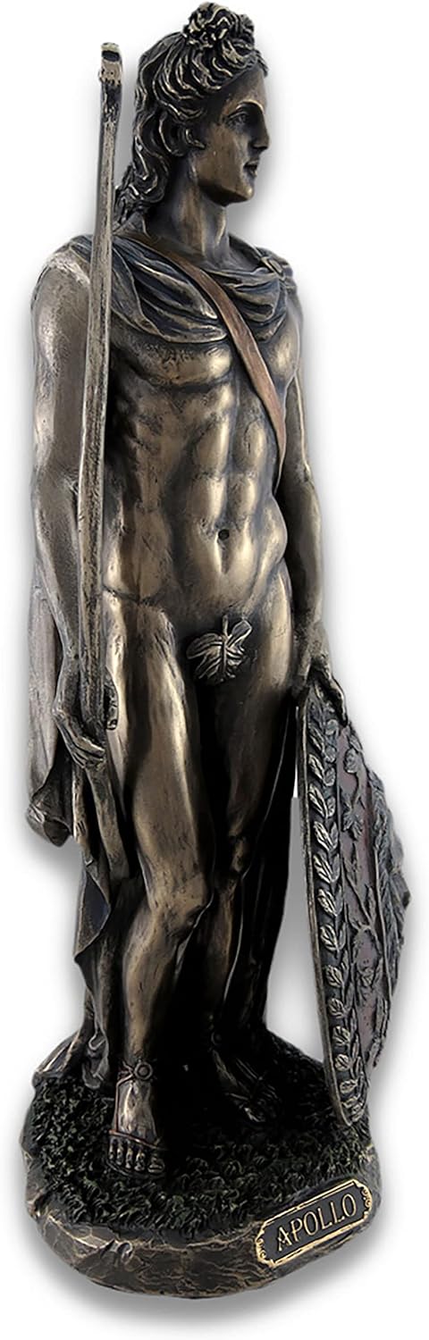 Veronese Design Greek and Roman God Apollo with Lion Head Shield and Golden Bow Bronze Finished Resin Statue - 11.5 Inches High - Amazing Detail - Hand Painted Accents