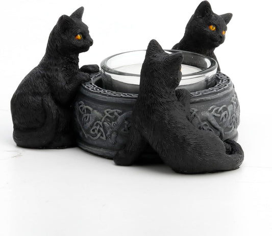 Veronese Design 2 Inch Black Cats Candle Tea Light Holder Resin Hand Painted Figurine
