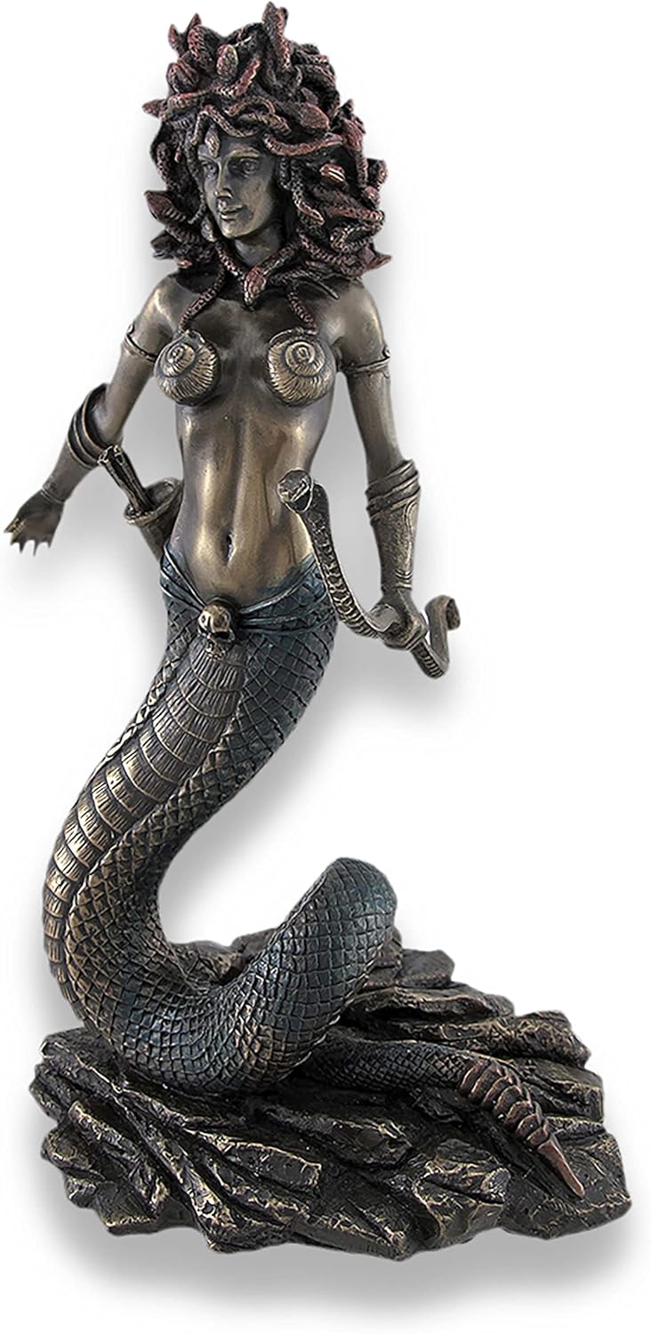 Bronzed Medusa with Double Snake Bow and Arrows Statue