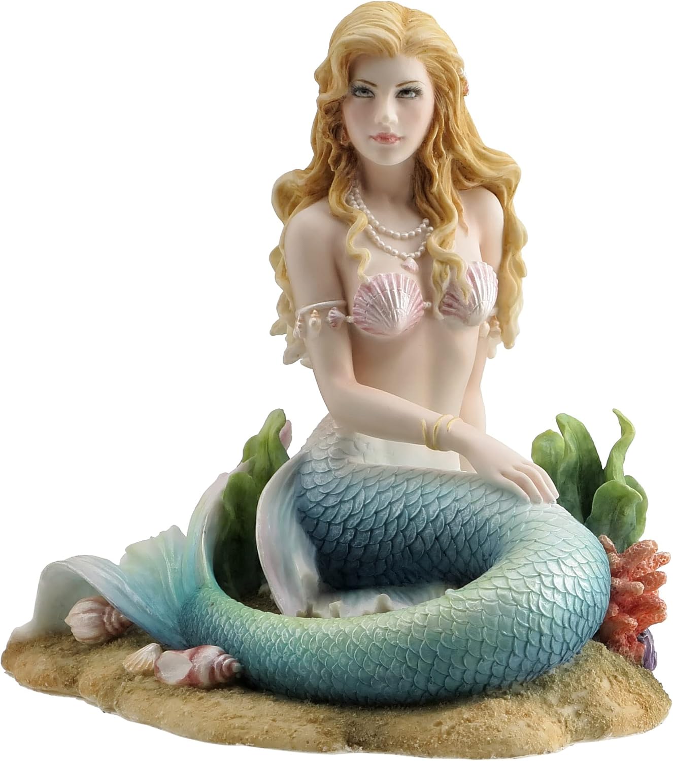 Veronese Design 6 3/4 Inch Enchanted Song Mermaid Sitting on The Ocean Floor Resin Hand Painted Statue