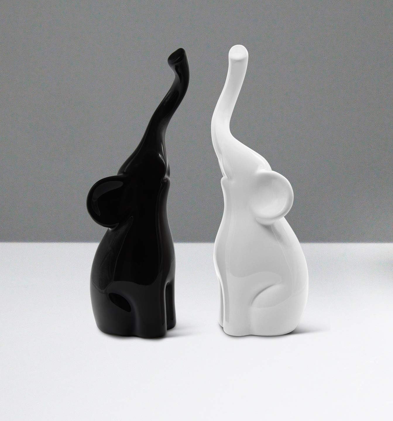 FeinKnick Loving pair of elephants in black and white - modern ceramic sculpture as a set - decoration figure 26cm high - elephant well suited as a gift