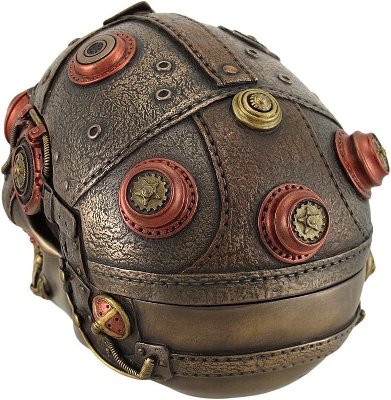 Veronese Design Bronze Finish Leather Look Gearhead Steampunk Skull Trinket/Stash Box