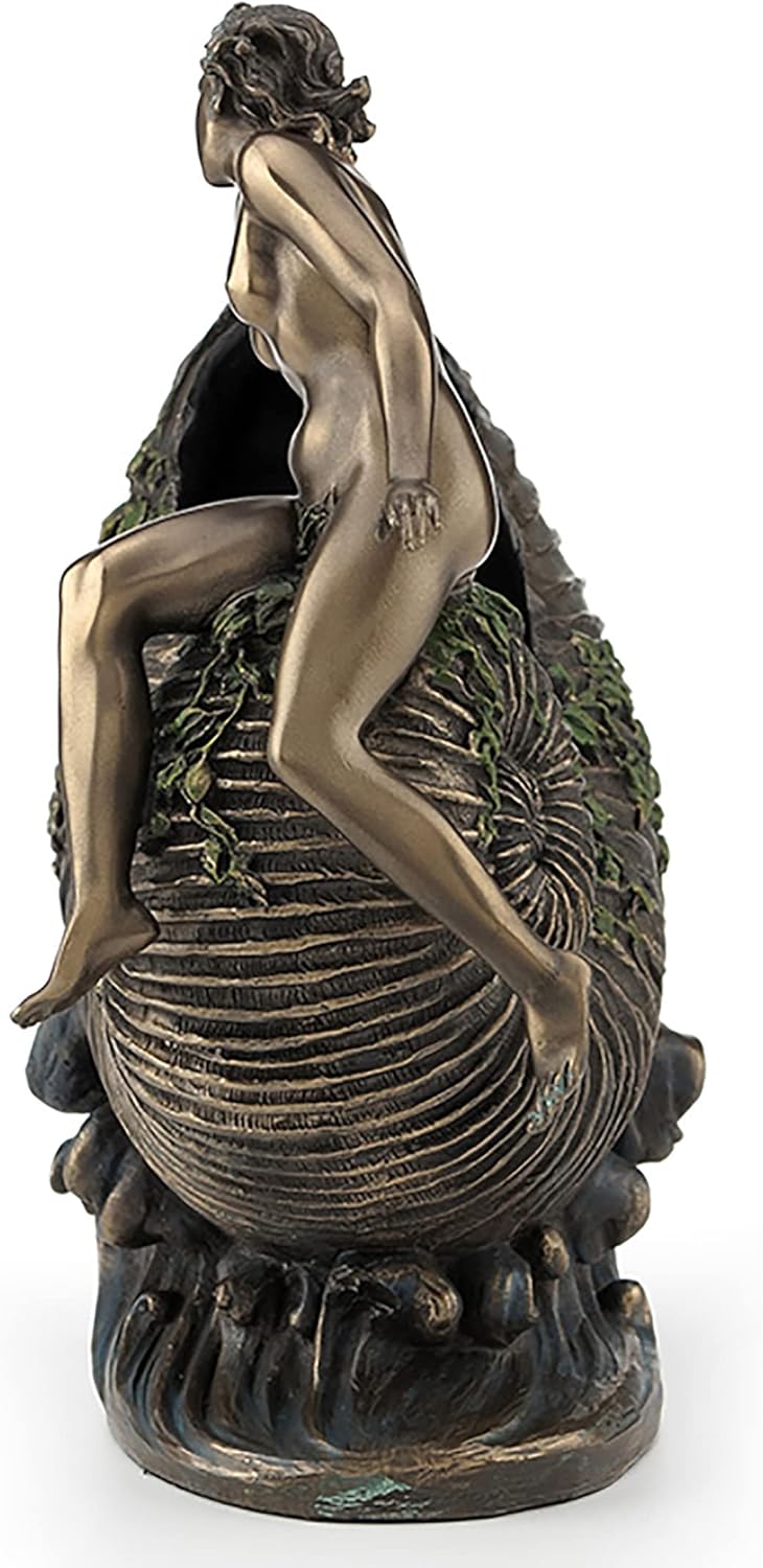 Veronese Design 9 5/8 Art Nouveau Nude Ldy Sitting On Nautilus Shell Container Resin Sculpture Bronze Finish