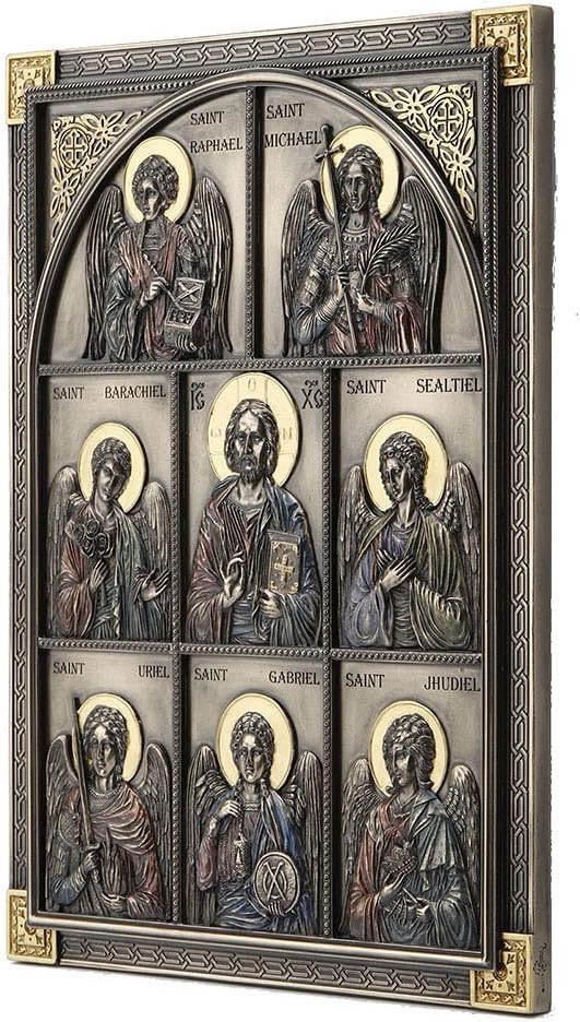 Veronese Design 12.25 Inch Jesus and The Seven Archangels Classic Style Antique Bronze Finish Wall Sculpture Plaque Decoration