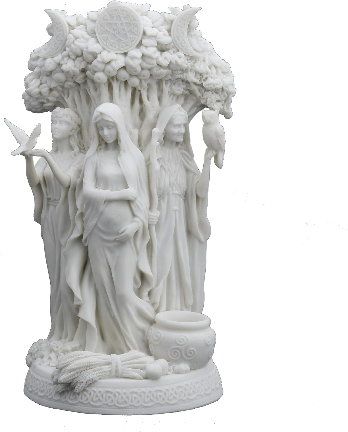 10.5" Tall Danu Irish Triple Goddess of The Tuatha De Danann Resin Statue White Finish Statue