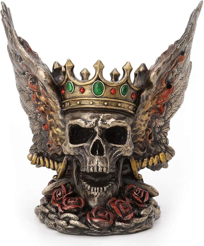 Veronese Design Bronze Finish Screaming Monarch Skull Statue With Flames and Wings 5.75 Inches High