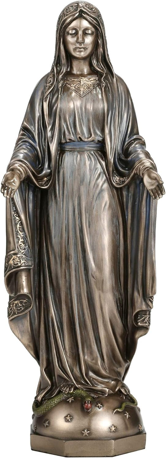 Veronese Design 8 7/8 Inch Our Lady of Grace Virgin Mary Cold Cast Resin Statue Bronze Finish Sculpture Religious Home Decor