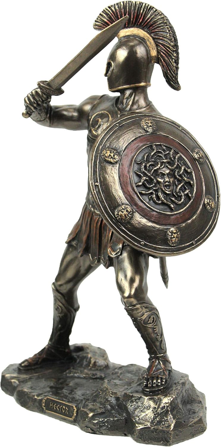 Veronese Design 9 1/4 Inch Greek Hero Hector of Troy Battle Stance Cold Cast Resin Bronze Finish Statue Home Decor