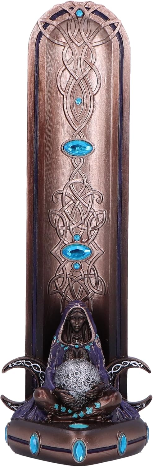 9 1/4 Inch Triple Moon Goddess Sigil Pentagram Incense Holder Resin Home Decor Sculpture