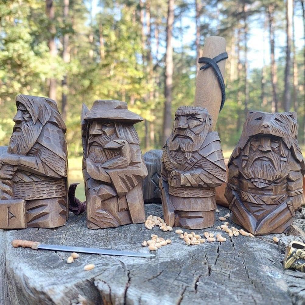 3 1/4 Inch Viking Chessmen Set Hand Painted Resin Wood Ivory Finish Statue Home Decor