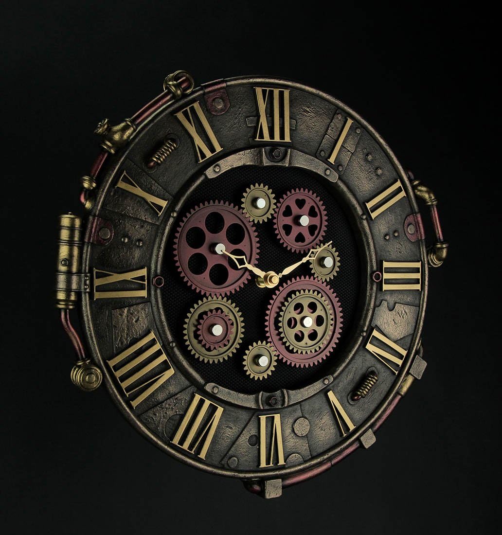 Veronese Steampunk Bronze Finish Rivet Plate Wall Clock With Moving Gears