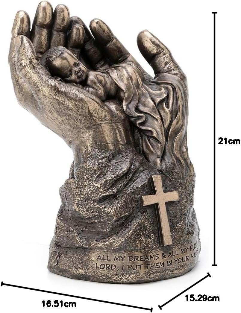 Veronese Design 8.25 Inch Sleeping Baby in Lord's Hands Cross Religious Motivational Spiritual Sculpture Antique Bronze Finish Statue