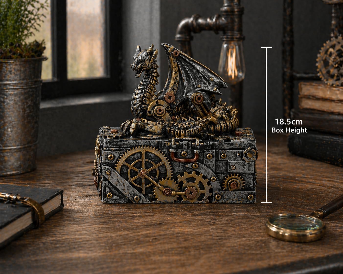 Nemesis Now Steampunk Dragon Trinket Box 18.5cm – Secrets of the Machine Decorative Storage Box – Gothic Collectible