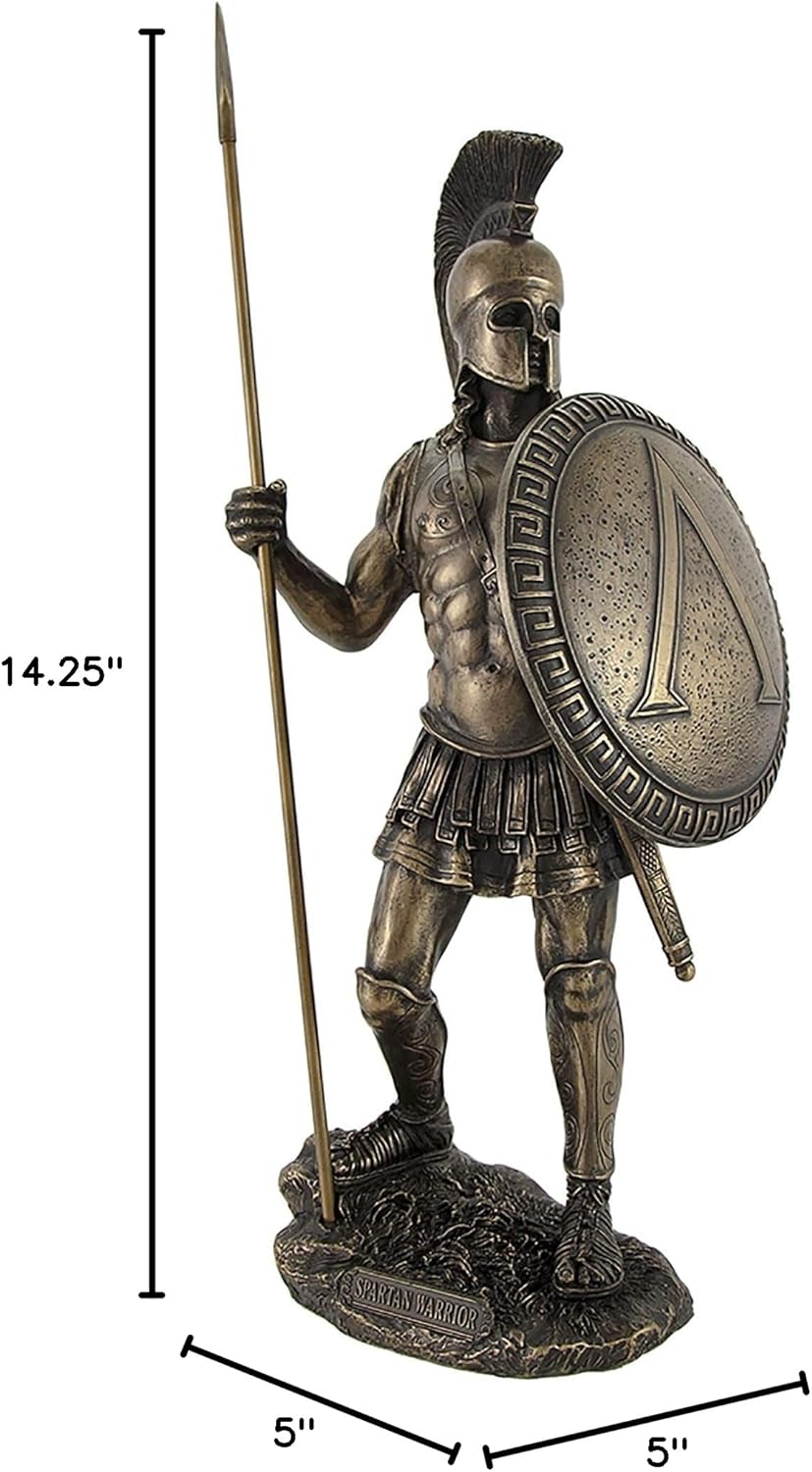 Bronzed Spartan Warrior with Spear and Hoplite Shield Statue