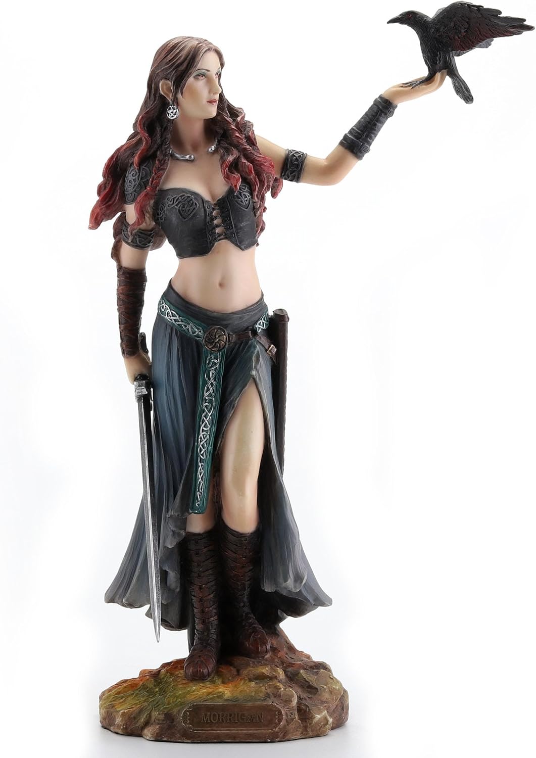Veronese Design Morrigan Celtic Goddess of Battle w/Crow & Sword Hand Painted Statue