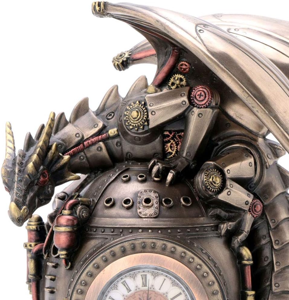 Veronese Design 7 Inch Steampunk Mechanical Dragon On The Time Machine Bank Vault Trinket Box Clock Antique Bronze Finish Statue