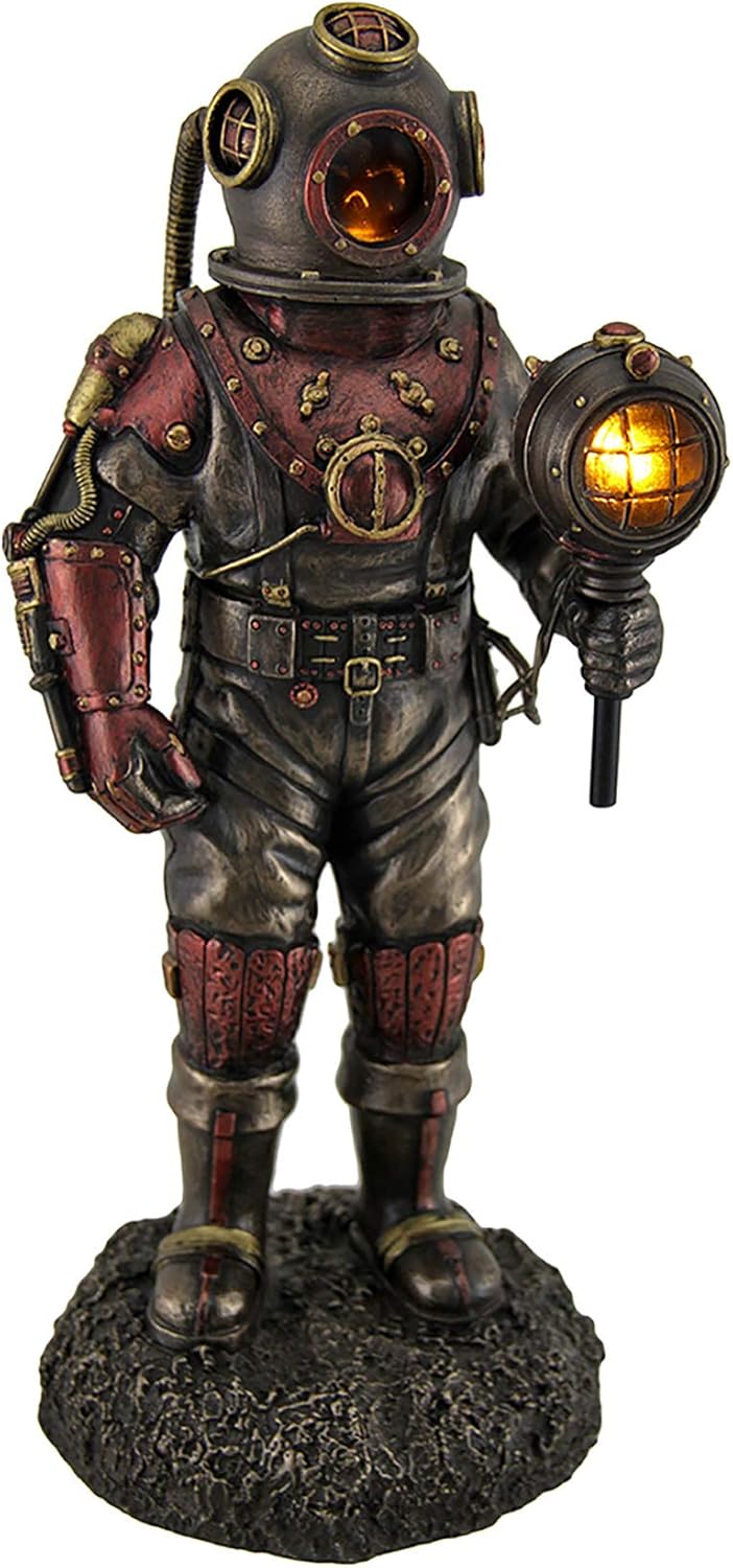 Veronese Design Lighted Steampunk Skeleton In Diving Suit Statue