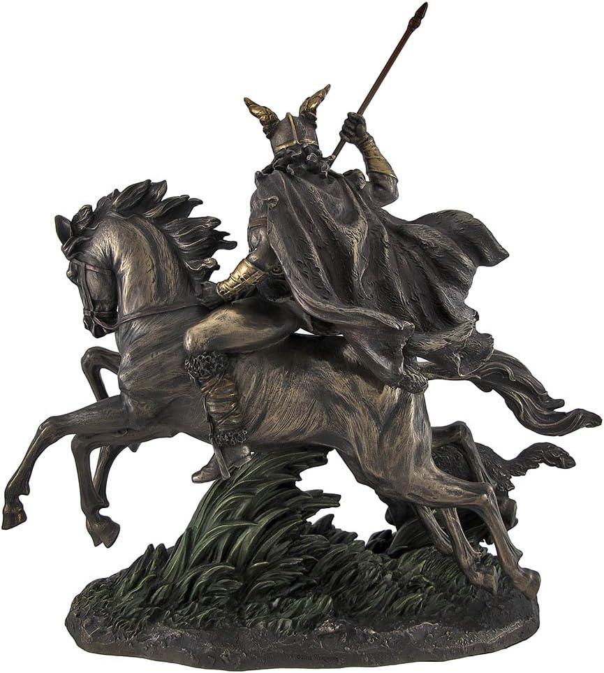 Veronese Design 12 5/8" Tall Norse God Odin Riding Sleipnir Followed by Wolf Cast Resin Statue Bronze Finish