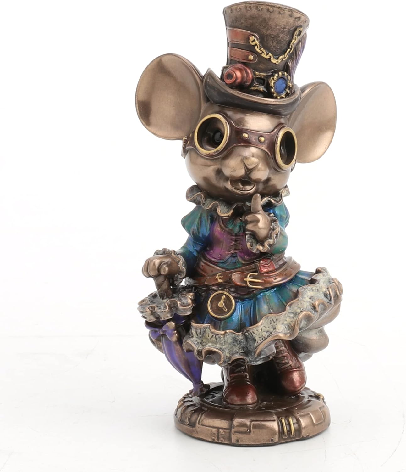 Veronese Design 5 1/2 Steampunk Lady Mouse with Top hat and Parasol Animal Figurine Bronze Finish