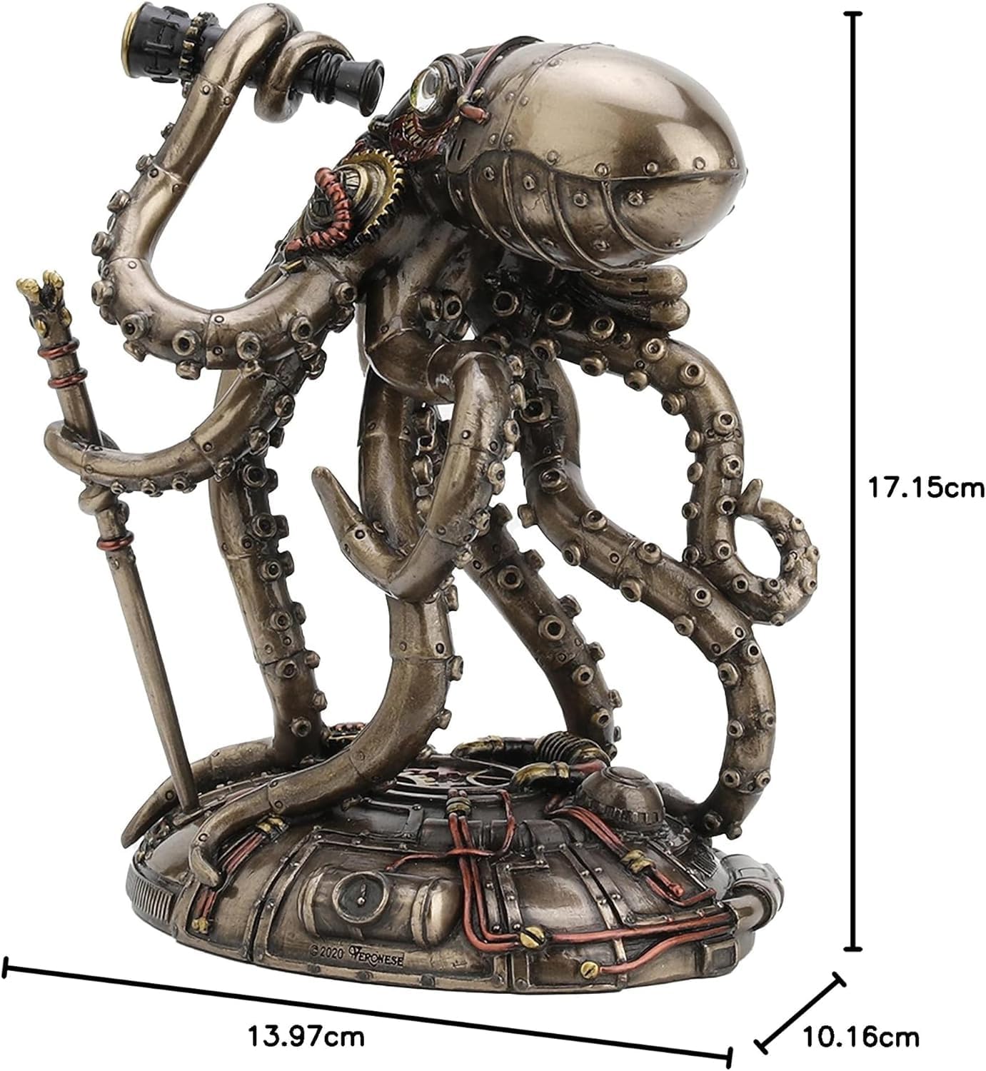 Veronese Design 6 3/4 Inch Tall Steampunk Octopus Space Observer Cold Cast Bronzed Resin Fantasy Collectibles Animals Figurine Space Alien Home Decor
