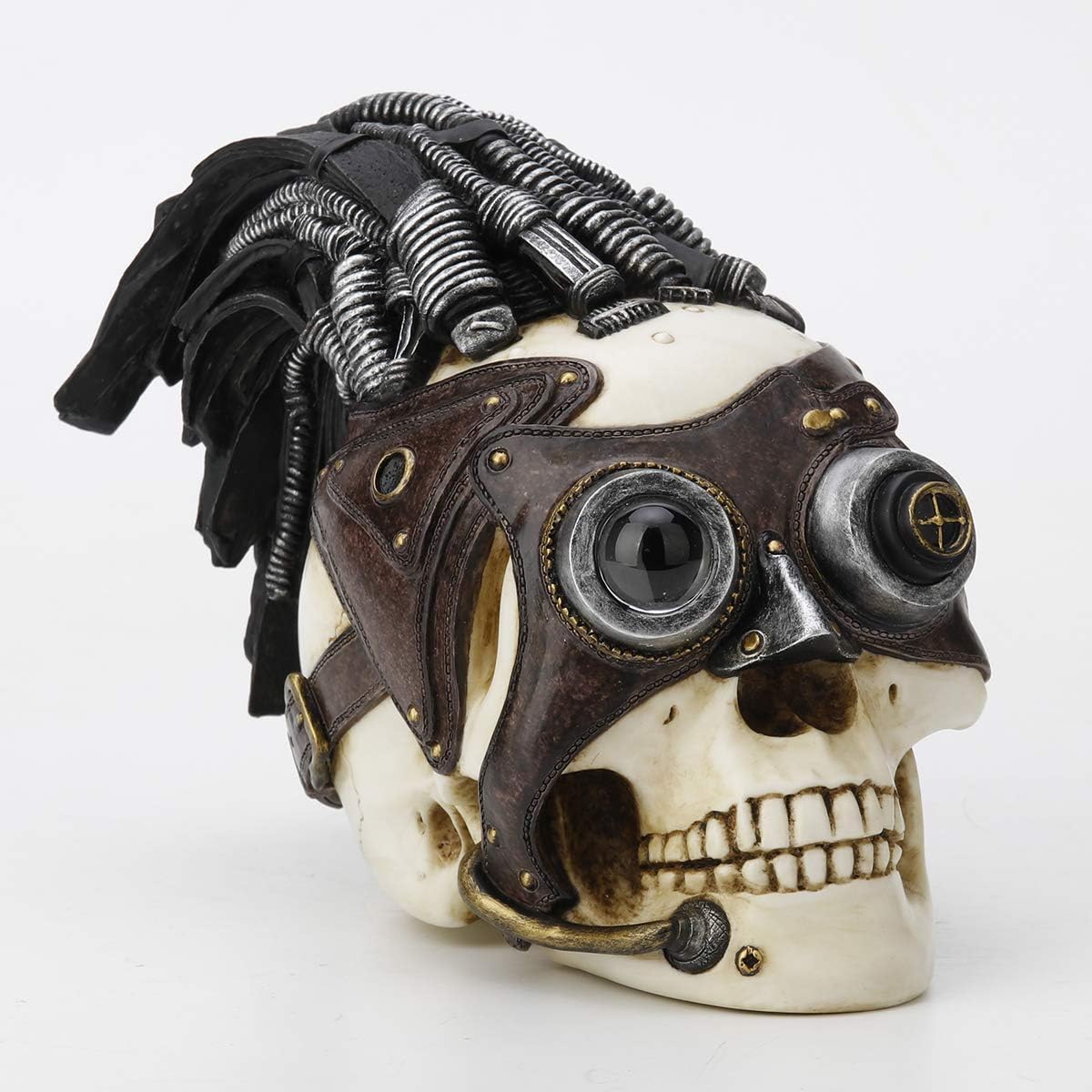 Veronese Design 5 7/8 Inch Steampunk Skull with Wire Hair and Leather Goggles Resin Hand Painted Statue Home Decor