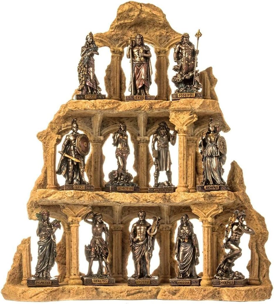 Set 12 Twelve Greek Roman Olympian Gods Pantheon on Olympus Mount Base Bronze Finish