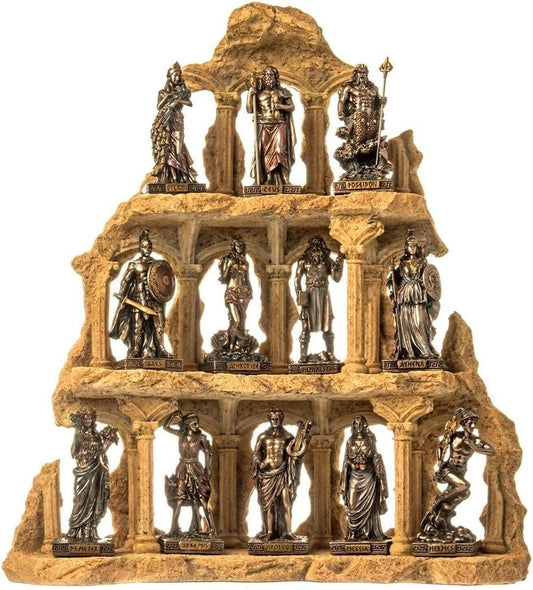 Set 12 Twelve Greek Roman Olympian Gods Pantheon on Olympus Mount Base Bronze Finish