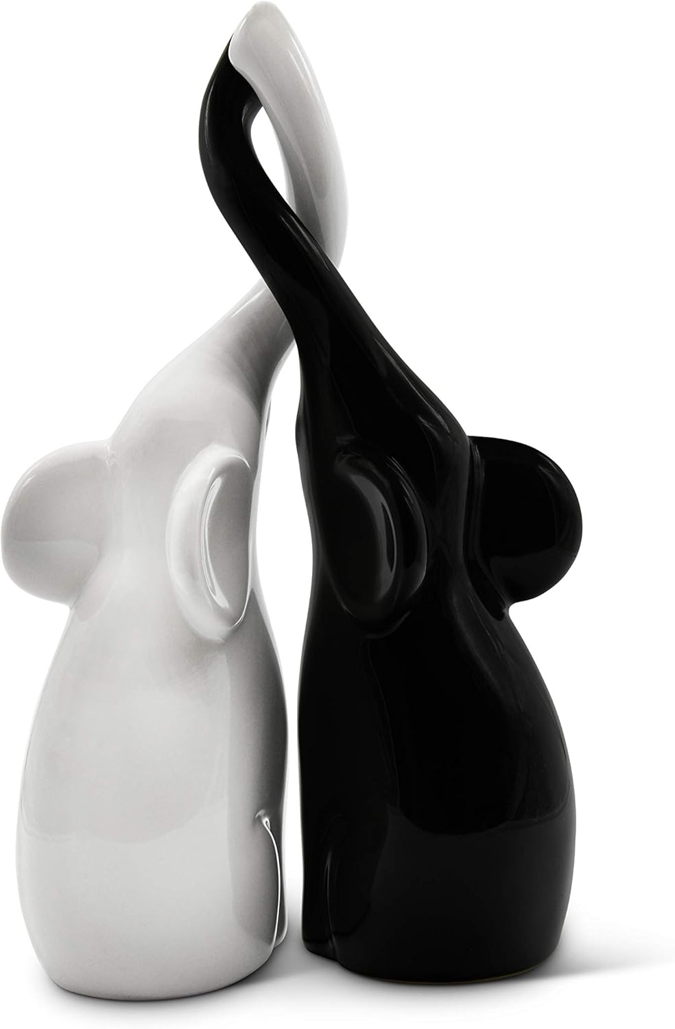 FeinKnick Loving pair of elephants in black and white - modern ceramic sculpture as a set - decoration figure 26cm high - elephant well suited as a gift