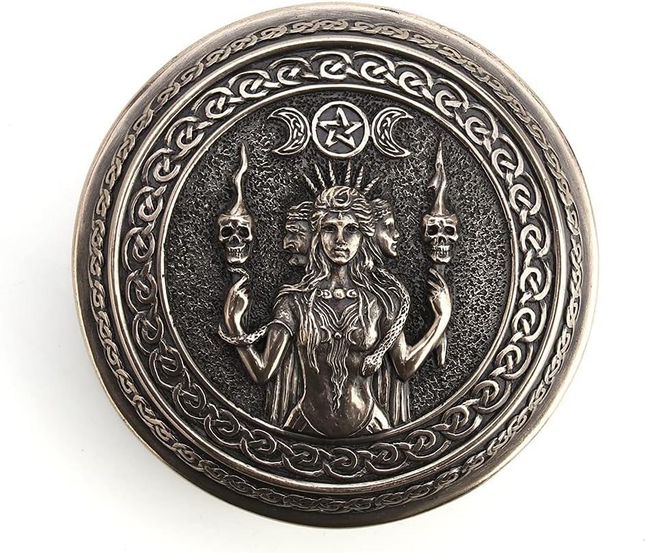 Veronese Design 2 1/8" Tall Hecate Goddess of Chthonic Round Trinket Box Cold Cast Bronzed Resin Handmade Collectibles Wiccan Figurine Decorative Storage