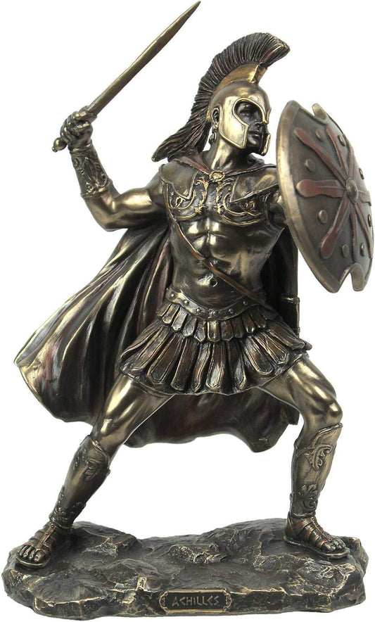 Veronese Design 9 5/8 Inch Greek Hero Achilles Battle Stance Cold Cast Resin Antique Bronze Finish Statue Home Decor