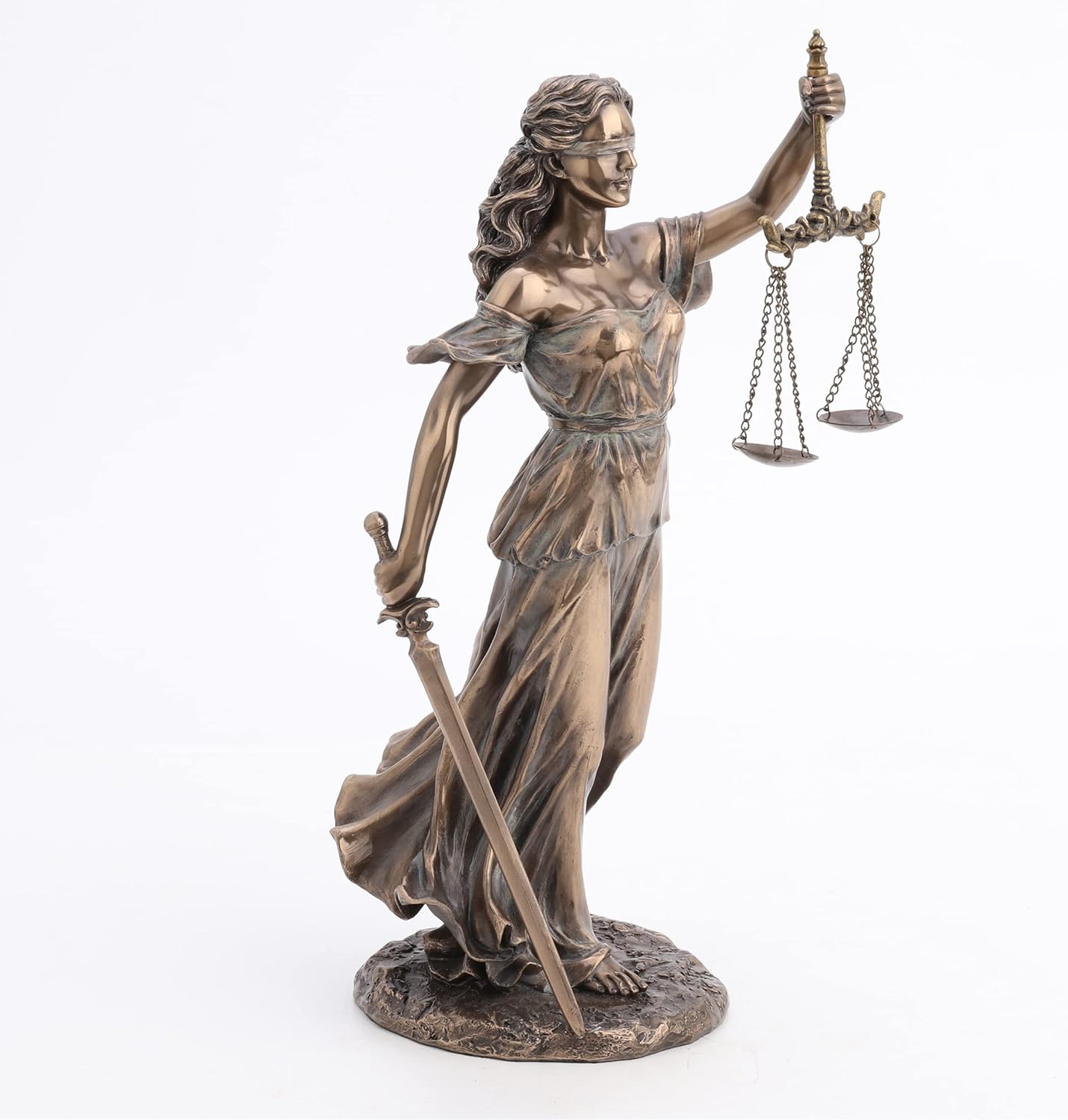 Unicorn Studio 13 1/4" Blindfold Lady Justice Holding Sword and Scale Resin Sculpture Bronze Finish